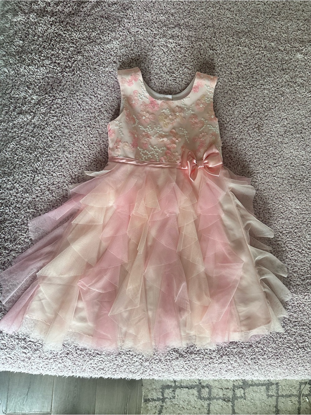 Jona Michelle Pink and Cream Floral Party Dress with Bow